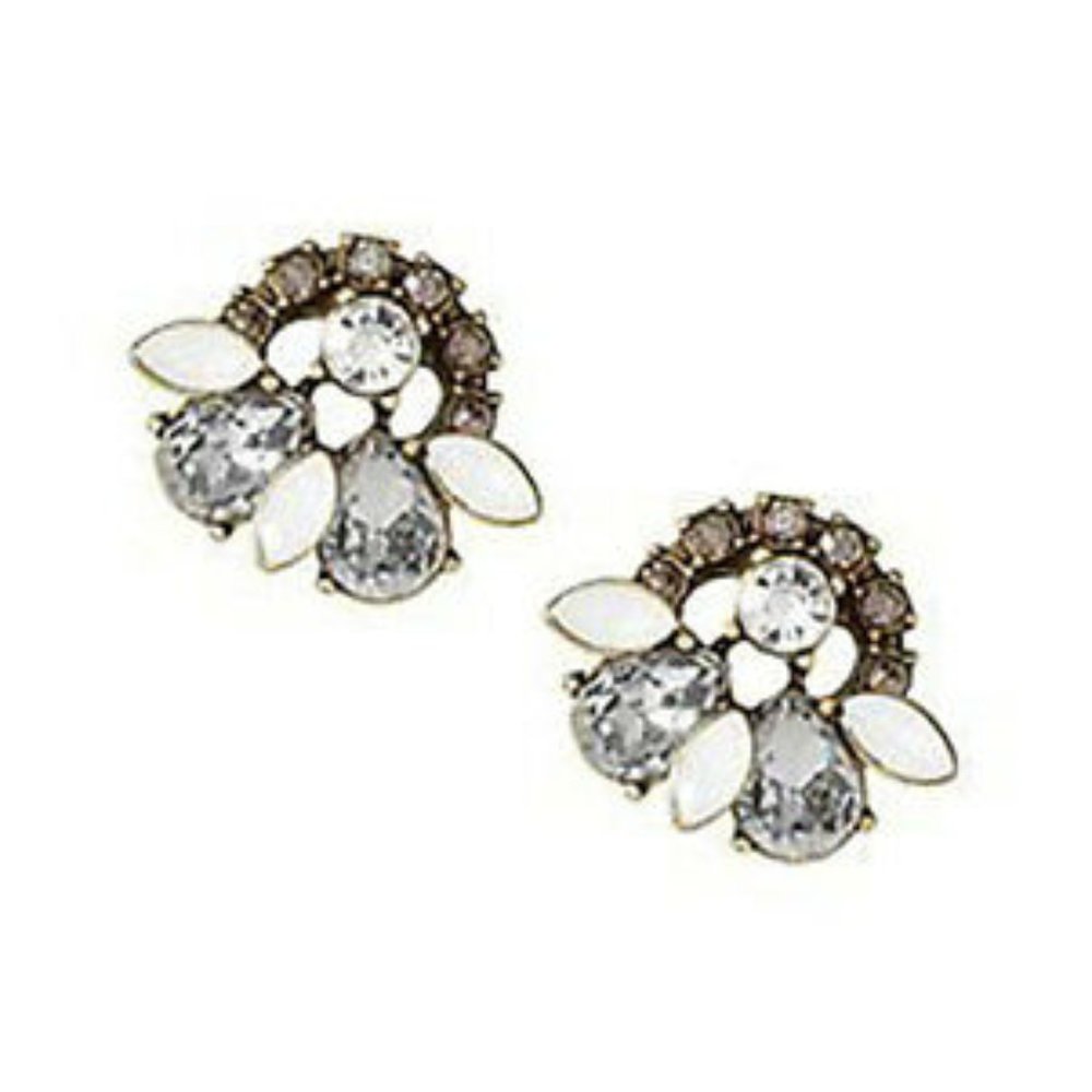 Banana Republic Crystal and White Floral Cluster Earrings